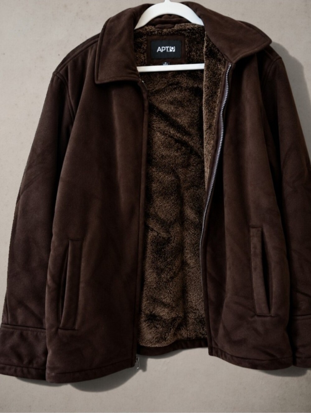 APT. 9 Men’s Medium Dark Brown Faux Suede Sherpa Lined Full Zip Jacket Coat